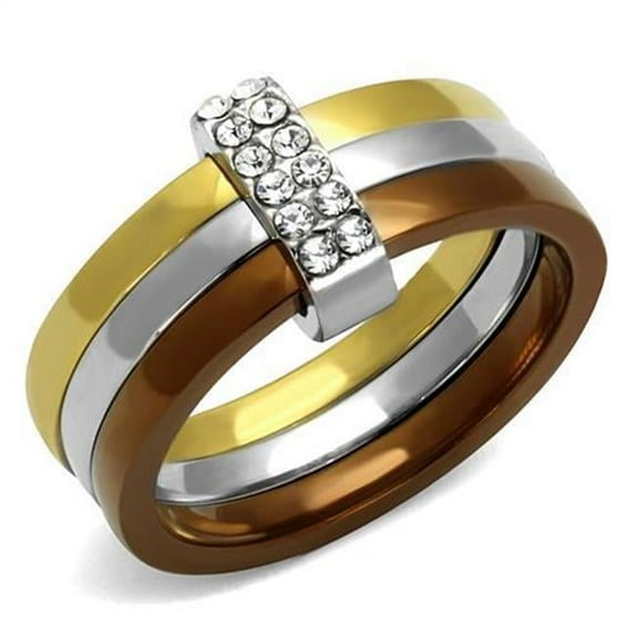 Alamode TK2600-9 Women Three Tone IP Stainless Steel Ring with Top Grade Crystal in Clear - Size 9