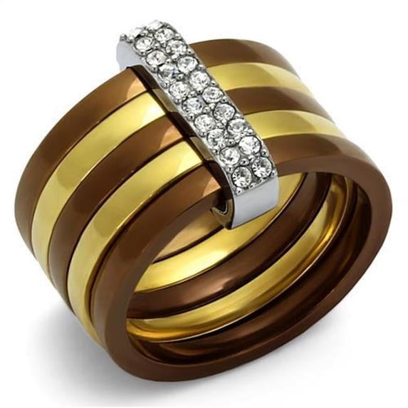 Alamode TK2601-9 Women Three Tone IP Stainless Steel Ring with Top Grade Crystal in Clear - Size 9