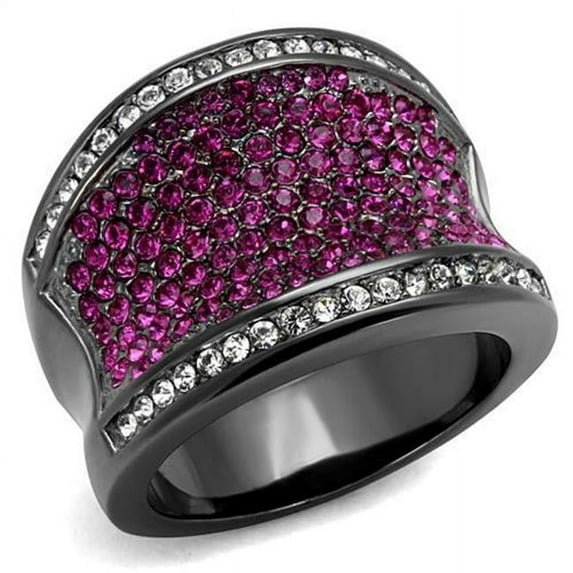 Alamode TK2606-5 Women IP Light Black Stainless Steel Ring with Top Grade Crystal in Amethyst - Size 5