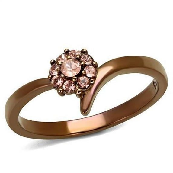 Alamode TK2612-5 Women IP Coffee Light Stainless Steel Ring with Top Grade Crystal in Light Peach - Size 5