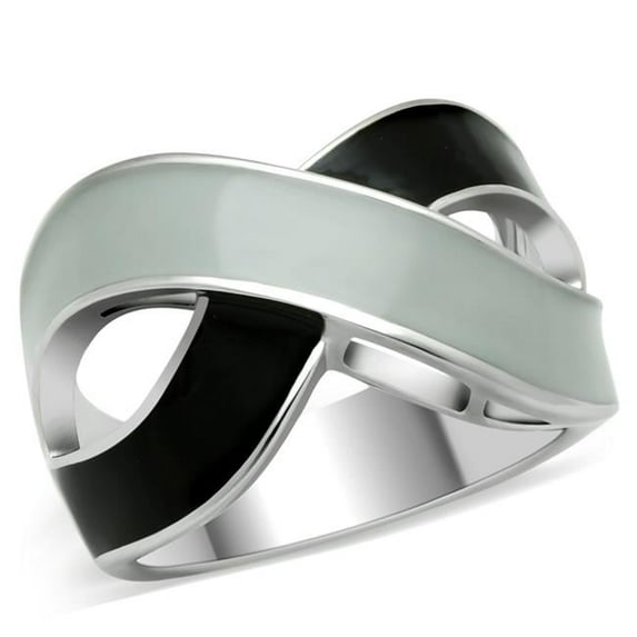 Alamode TK265-5 Rhodium Stainless Steel Ring with Epoxy, No Stone - Size 5