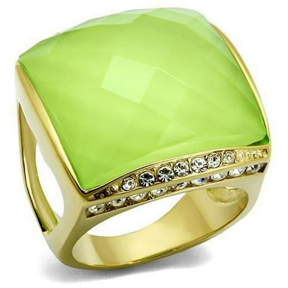 Alamode TK2661-5 Women IP Gold Stainless Steel Ring with Synthetic in Apple Green - Size 5