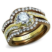 Alamode TK2669-5 Women IP Gold & IP Light Brown Stainless Steel Ring with AAA Grade CZ in Clear - Size 5