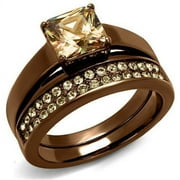 Alamode TK2670-5 Women IP Coffee Light Stainless Steel Ring with AAA Grade CZ in Champagne - Size 5