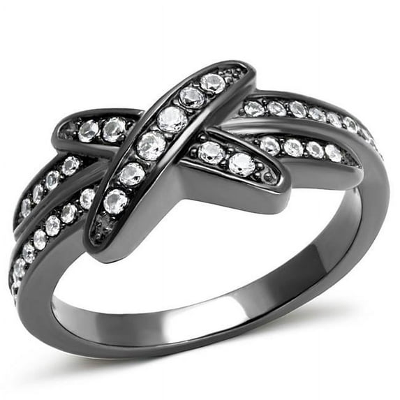 Alamode TK2689-10 Women IP Light Black Stainless Steel Ring with AAA Grade CZ in Clear - Size 10