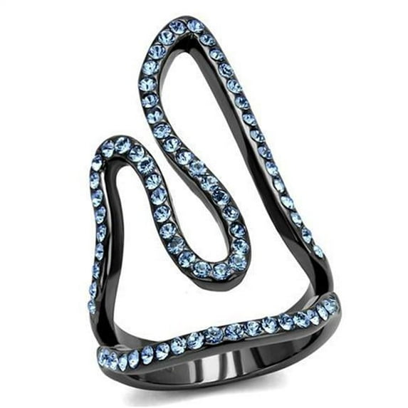 Alamode TK2695-10 Women IP Light Black Stainless Steel Ring with Top Grade Crystal in Aquamarine - Size 10