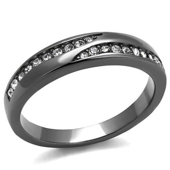 Alamode TK2751-10 Women IP Light Black Stainless Steel Ring with Top Grade Crystal in Clear - Size 10