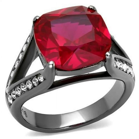Alamode TK2760-5 Women IP Light Black Stainless Steel Ring with Synthetic in Ruby - Size 5