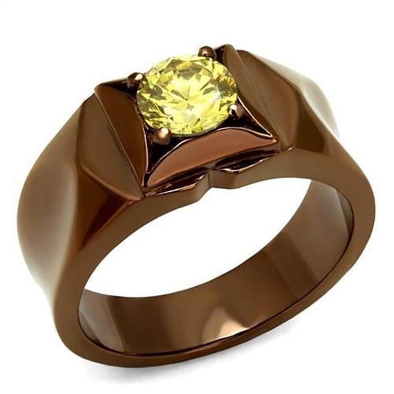 Alamode TK2773-8 Women IP Coffee Light Stainless Steel Ring with AAA Grade CZ in Topaz - Size 8