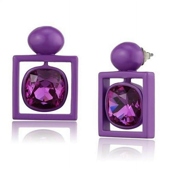 Alamode TK2789 Women No Plating Stainless Steel Earrings with Top Grade Crystal in Fuchsia