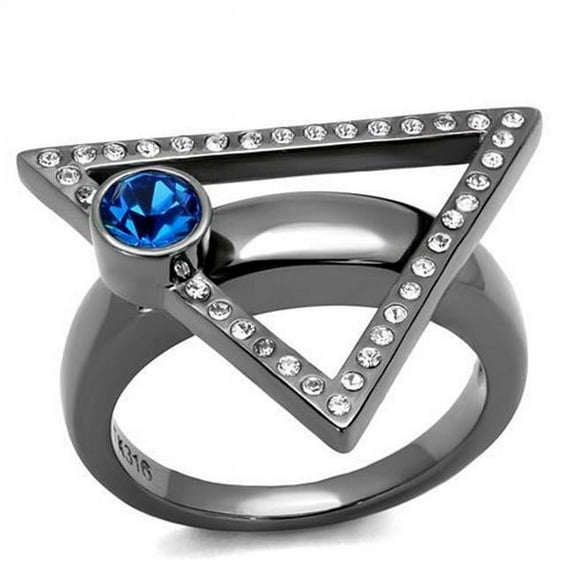 Alamode TK2810-6 Women IP Light Black Stainless Steel Ring with Top Grade Crystal in Capri Blue - Size 6