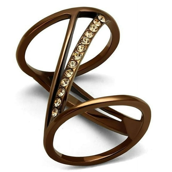 Alamode TK2827-5 Women IP Coffee Light Stainless Steel Ring with Top Grade Crystal in Light Peach - Size 5