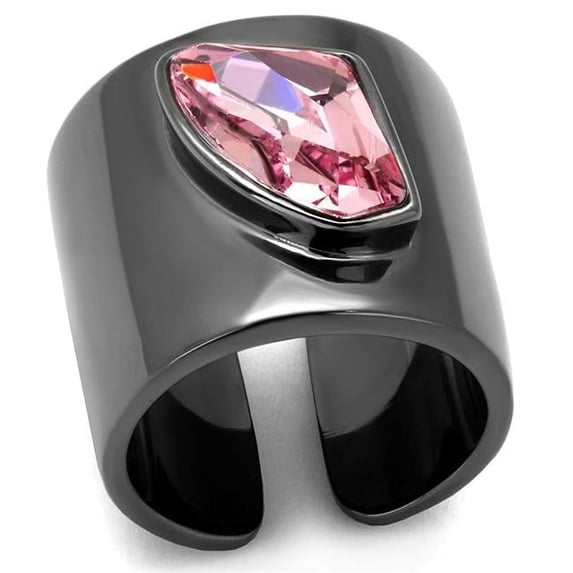 Alamode TK2829-5 Women IP Light Black Stainless Steel Ring with Top Grade Crystal in Light Rose - Size 5