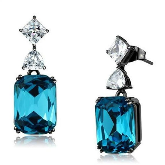 Alamode TK2848 Women IP Light Black Stainless Steel Earrings with Top Grade Crystal in Blue Zircon
