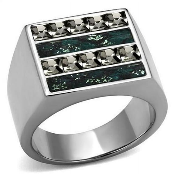 Alamode TK2861-12 Men High Polished Stainless Steel Ring with Leather in Assorted - Size 12