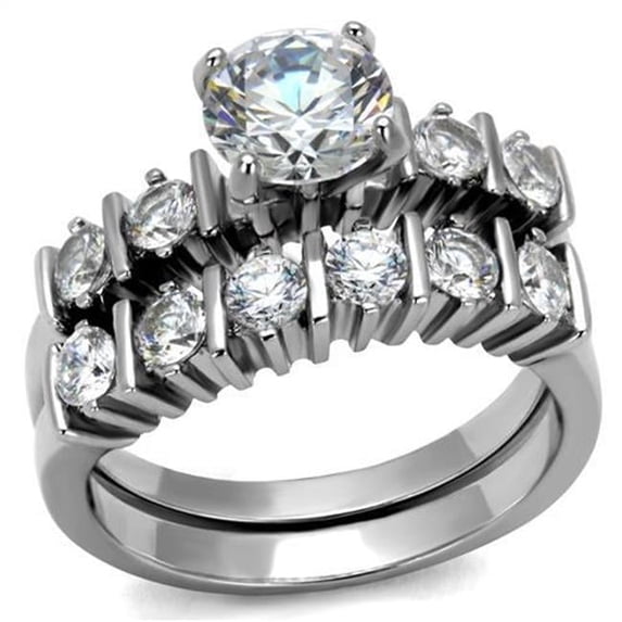 Alamode TK2869-6 Women High Polished Stainless Steel Ring with AAA Grade CZ in Clear - Size 6