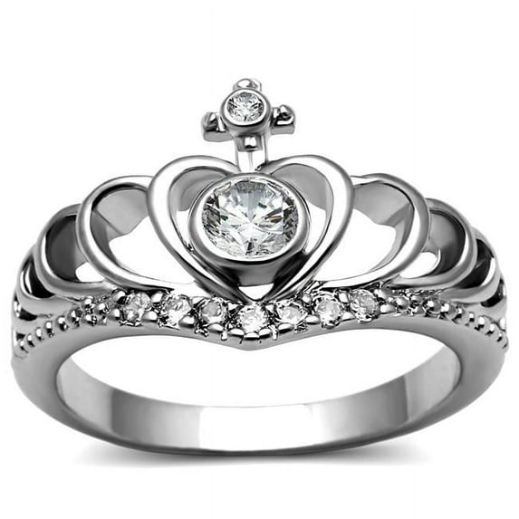 Alamode TK2870-8 Women High Polished Stainless Steel Ring with AAA Grade CZ in Clear - Size 8