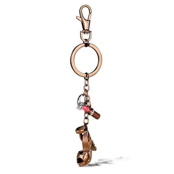 Alamode TK2896 Unisex Two Tone IP Light Brown Stainless Steel Key Ring with AAA Grade CZ in Clear