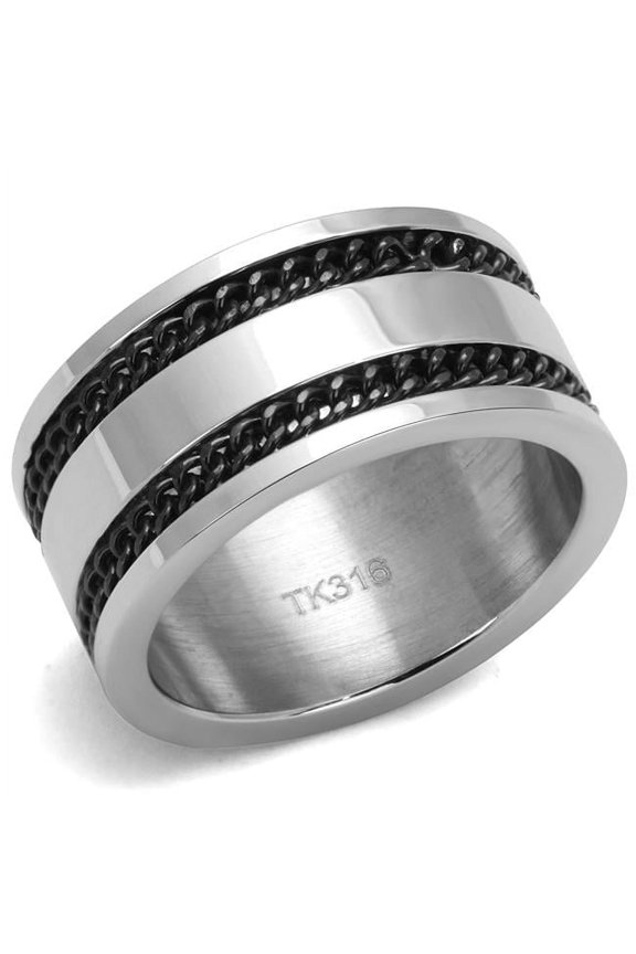 Alamode TK2927-9 Men High Polished Stainless Steel Ring with Epoxy in Jet - Size 9