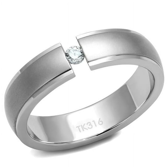 Alamode TK2935-11 Men High Polished Stainless Steel Ring with AAA Grade CZ in Clear - Size 11