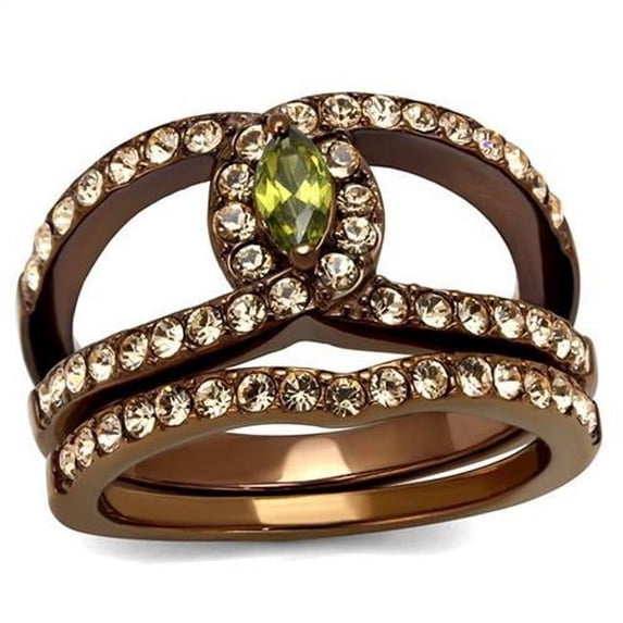 Alamode TK2956-5 Women IP Coffee Light Stainless Steel Ring with AAA Grade CZ in Olivine - Size 5