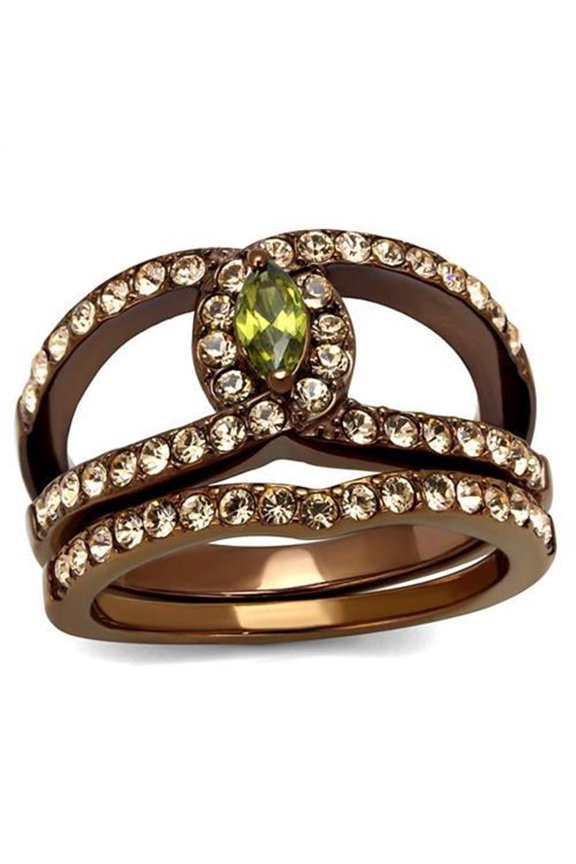 Alamode TK2956-8 Women IP Coffee Light Stainless Steel Ring with AAA Grade CZ in Olivine - Size 8