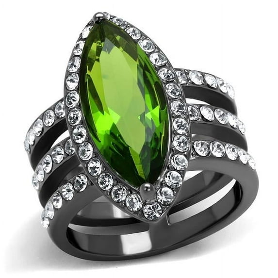 Alamode TK2989-9 Women IP Light Black Stainless Steel Ring with Synthetic in Peridot - Size 9