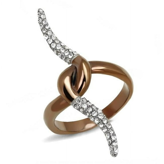 Alamode TK2991-6 Women Two Tone IP Light Brown Stainless Steel Ring with Top Grade Crystal in Clear - Size 6