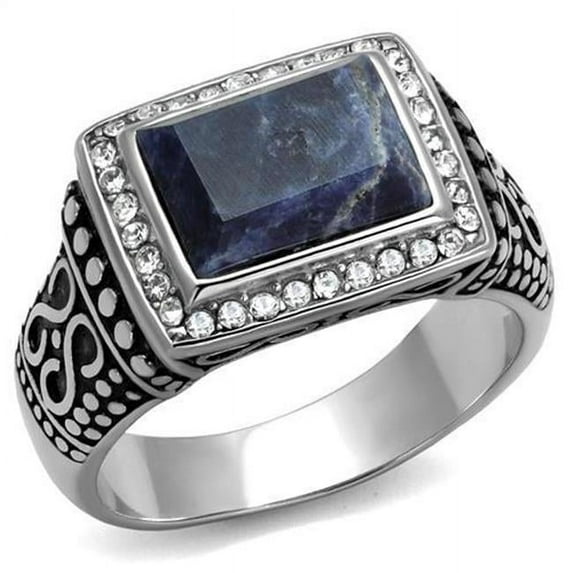 Alamode TK3003-12 Men High Polished Stainless Steel Ring with Semi-Precious in Capri Blue - Size 12