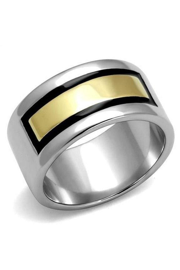 Alamode TK3008-10 Men Two-Tone IP Gold Stainless Steel Ring with Epoxy in Jet - Size 10