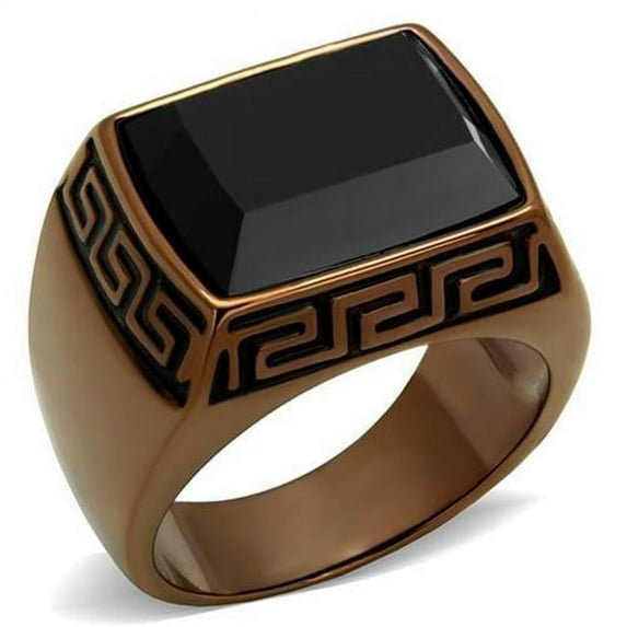 Alamode TK3014-11 Men IP Coffee Light Stainless Steel Ring with Synthetic in Jet - Size 11