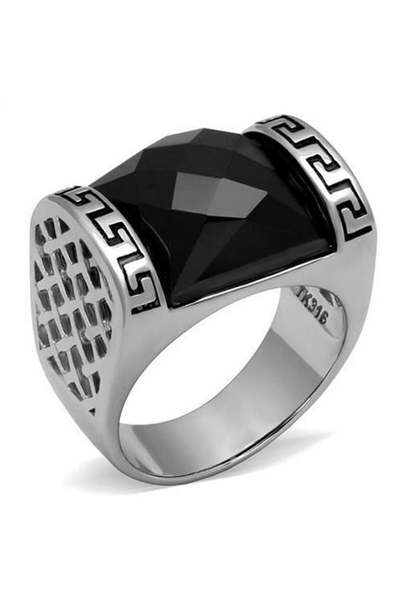 Alamode TK3016-8 High Polished No Plating Stainless Steel Ring with Synthetic Onyx, Jet - Size 8