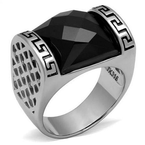 Alamode TK3016-9 High Polished No Plating Stainless Steel Ring with Synthetic Onyx, Jet - Size 9