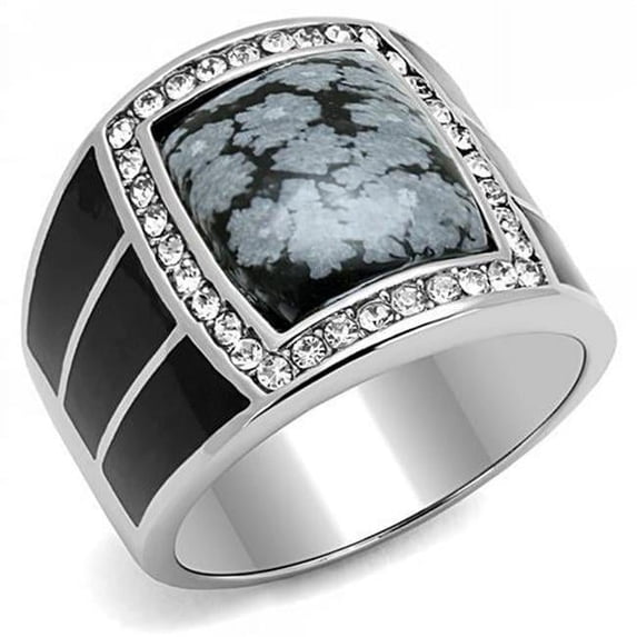 Alamode TK3042-13 Men High Polished Stainless Steel Ring with Semi-Precious in Jet - Size 13