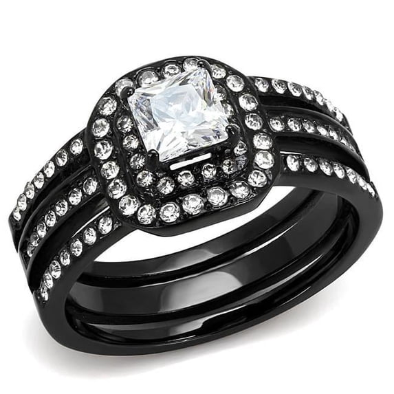 Alamode TK3048-5 Women IP Black Stainless Steel Ring with AAA Grade CZ in Clear - Size 5