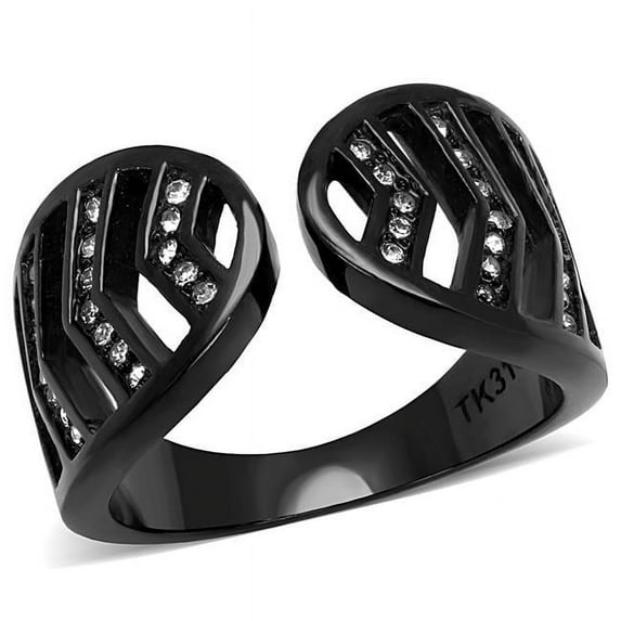 Alamode TK3056-9 Women IP Black Stainless Steel Ring with Top Grade Crystal in Clear - Size 9