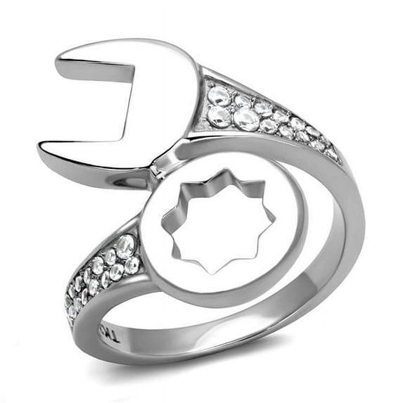 Alamode TK3097-13 Men High Polished Stainless Steel Ring with AAA Grade CZ in Clear - Size 13