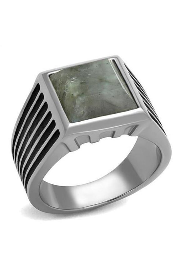 Alamode TK3113-13 Men High Polished Stainless Steel Ring with Synthetic in Gray - Size 13