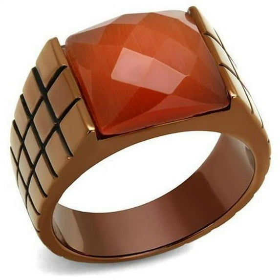 Alamode TK3114-13 Men IP Coffee Light Stainless Steel Ring with Semi-Precious in Orange - Size 13
