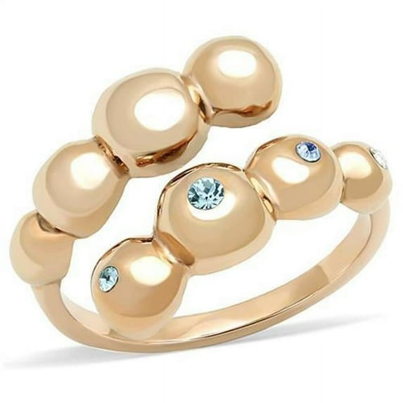 Alamode TK3131-10 Women IP Rose Gold Stainless Steel Ring with Top Grade Crystal in Sea Blue - Size 10
