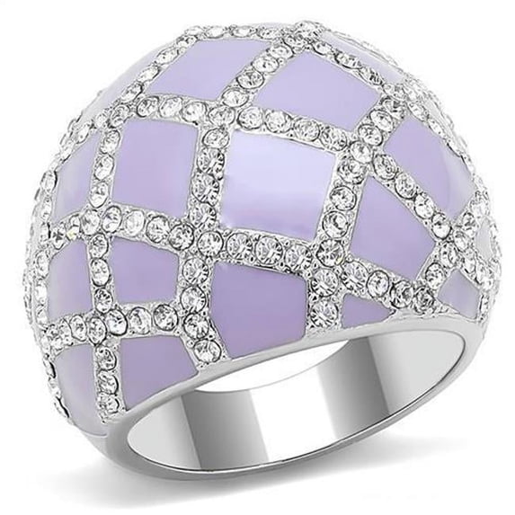 Alamode TK3143-6 Women High Polished Stainless Steel Ring with Top Grade Crystal in Clear - Size 6