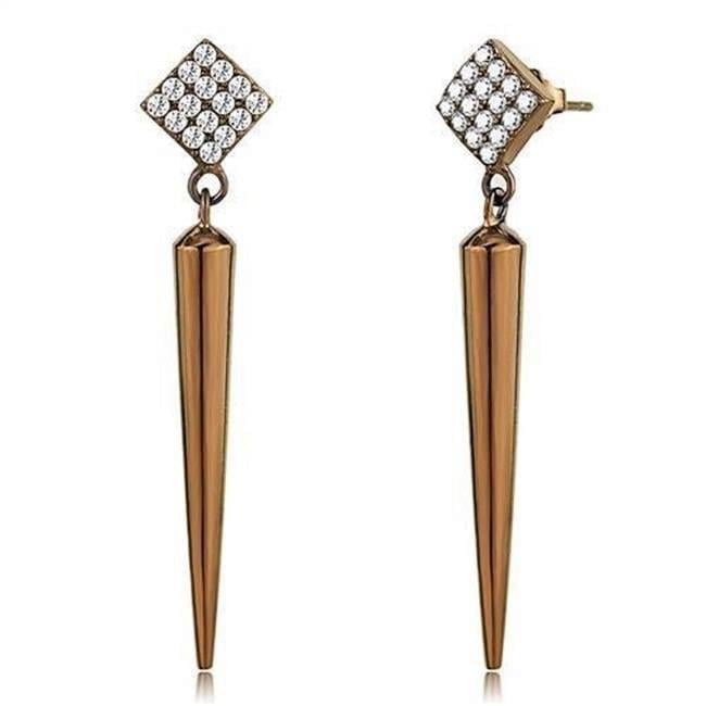 Alamode TK3158 Women IP Coffee Light Stainless Steel Earrings with AAA Grade CZ in Clear