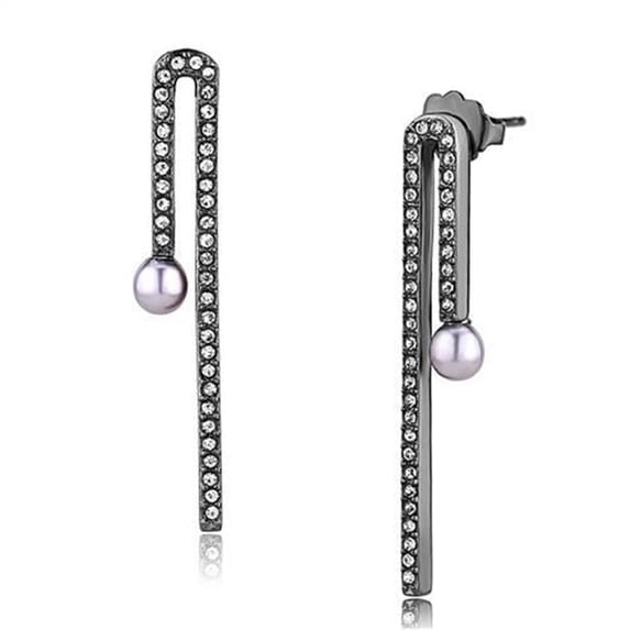 Alamode TK3161 Women IP Light Black Stainless Steel Earrings with Synthetic in Light Amethyst