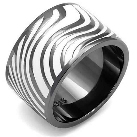 Alamode TK3171-8 Women IP Light Black Stainless Steel Ring with Epoxy in White - Size 8