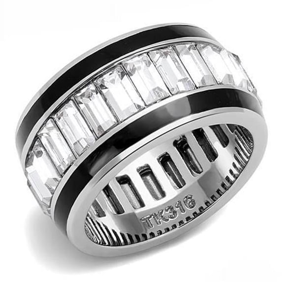 Alamode TK3173-8 Women High Polished Stainless Steel Ring with Top Grade Crystal in Clear - Size 8