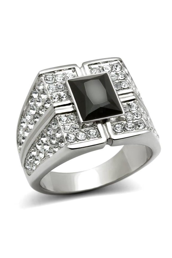 Alamode TK320-9 Men High Polished Stainless Steel Ring with Synthetic in Jet - Size 9