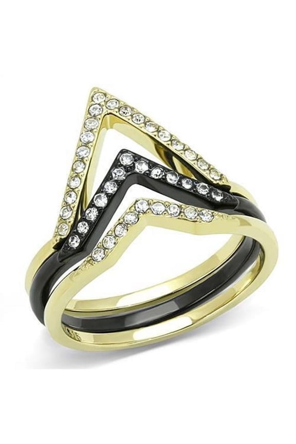 Alamode TK3202-7 Women IP Gold & IP Black Stainless Steel Ring with Top Grade Crystal in Clear - Size 7