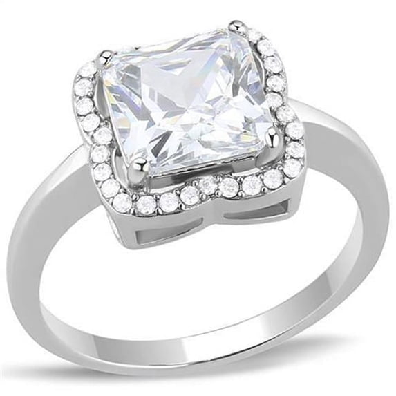 Alamode TK3242-8 Women High Polished Stainless Steel Ring with AAA Grade CZ in Clear - Size 8