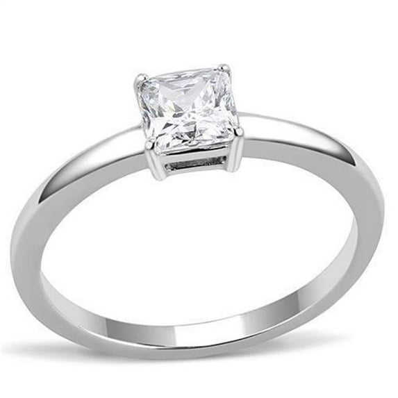 Alamode TK3250-6 Women High Polished Stainless Steel Ring with AAA Grade CZ in Clear - Size 6