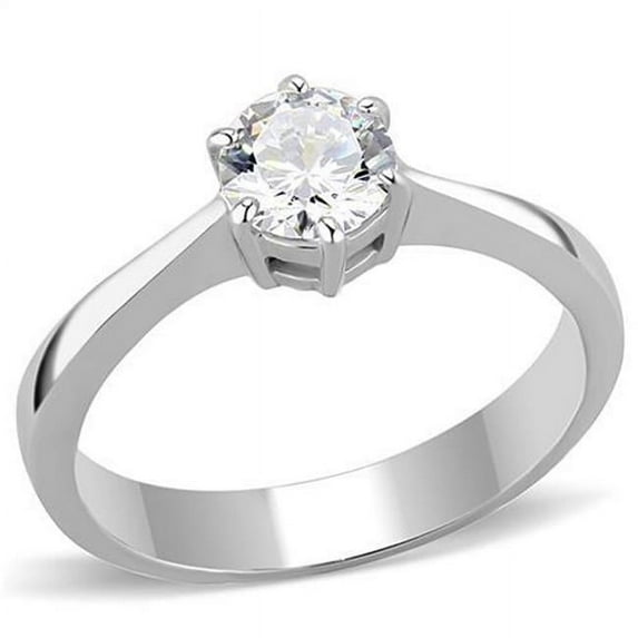 Alamode TK3252-6 Women High Polished Stainless Steel Ring with AAA Grade CZ in Clear - Size 6